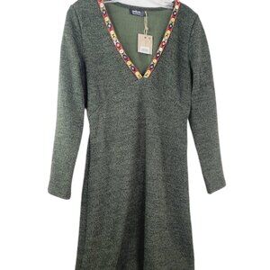 Natura Women's Green Heather V-Neck Long Sleeve Pullover Mini Dress Size S